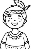Happy Native American Boy Character Illustration Suitable for Coloring Pages and Tattoos vector