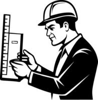 Construction Worker Measuring with Level Tool Precision Engineering Graphic vector