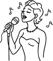 Elegant Woman Singing into Microphone with Musical Notes for Creative Projects vector