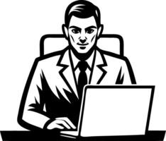 Professional Man Working on Laptop in Office Suit Perfect for Business Graphics and Illustrations vector