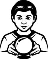 Child Fortune Teller with Crystal Ball Illustration Perfect for Tattoo Design and Greeting Cards vector