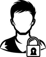 Minimalist Silhouette of a Young Man with a Padlock Representing Security and Privacy vector