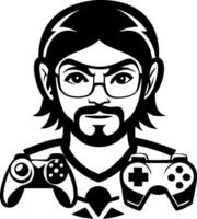 Cool Gamer Character with Dual Game Controllers for Esports and Gaming Merchandise vector