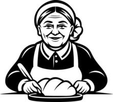 Smiling Grandmother Baking Bread Vintage Style Graphic for Kitchen Decor and Culinary Projects vector
