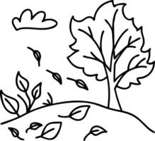 Stylized Tree with Falling Leaves and Gentle Breeze Perfect for Nature Illustrations and Coloring vector
