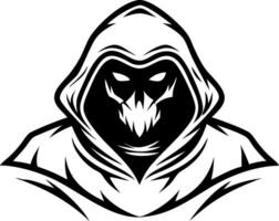 Menacing Grim Reaper Skull Emblem with Hooded Cloak for Tattoo Design and Artwork vector
