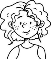 Cute Happy Girl Character Illustration with Curly Hair for Coloring Books and Design Projects vector
