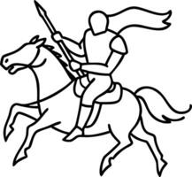 Knight on Horseback with Spear and Flag for Tattoo Design or Coloring Book Illustration vector