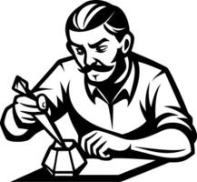 Focused Artisan Writing with Quill and Inkpot Vintage Style Illustration vector