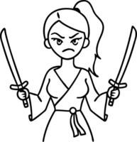 Fierce Warrior Girl with Swords Graphics Ideal for Tattoos and Coloring Pages vector