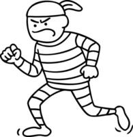 Angry Cartoon Robber Running in Striped Outfit with Fists Clenched for Coloring Book Design vector