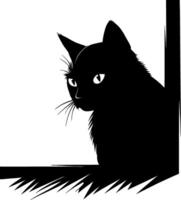 Mystical Black Cat Silhouette in Corner with Enigmatic Gaze Perfect for Halloween Decor vector
