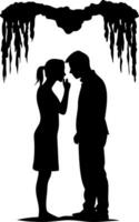 Romantic Silhouette of Couple Under a Hanging Vines Representing Love and Intimacy vector