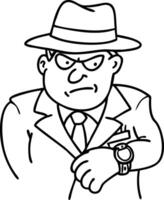 Angry Detective Character in Suit with Hat and Watch for and Design Projects vector