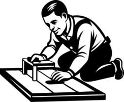 Skilled Craftsman Working on Wood Project with Hand Tools in Vintage Style Illustration vector