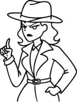 Confident Female Detective Character in Stylish Hat and Coat Gesture for Illustration Projects vector