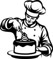 Baker Decorating Cake Retro Style Art Design Ideal for T-Shirts and Culinary Themes vector