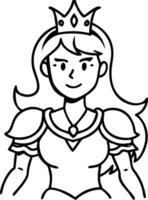 Elegant Princess Character with Crown and Armor for Coloring Book or Kids Crafts vector