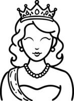 Elegant Princess Character Illustration with Crown and Pearls for Coloring and Design Projects vector