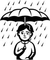 Stylized Person Holding Umbrella in Rain with Calm Expression Perfect for Illustrations and Designs vector
