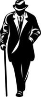 Elegant Silhouette of a Distinguished Gentleman Walking with a Cane vector