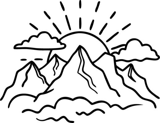 Mountain Landscape with Rising Sun and Clouds for Nature Inspired Designs