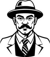 Vintage Gentleman Illustration with Mustache and Fedora Hat for Retro Design Projects vector