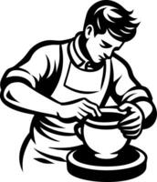 Potter Shaping Clay on Wheel Artistic Craftsmanship in Black and White Illustration vector