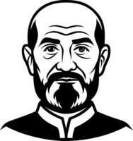 Bold Black and White Portrait of a Bearded Man with Intense Expression for Artistic Use vector