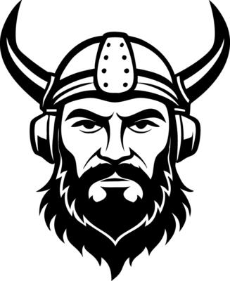 Viking Warrior Head Illustration with Horned Helmet and Beard Ideal for Tattoos and Designs