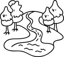 Whimsical Landscape with Trees and River for Nature Inspired Designs and Coloring Activities vector
