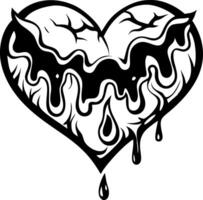 Melting Heart Illustration with Dripping Design for Tattoo Art and Coloring Books vector