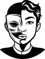 Half Face Human Portrait with Artistic Mask Element for Tattoo and Illustration Designs vector