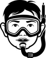 Diving Mask Wearing Child Face Cartoon Character for Fun Aquatic Illustrations vector