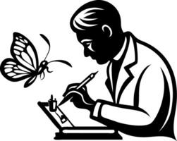 Surreal Artist Drawing with Butterfly Inspiration in Elegant Minimalist Style vector