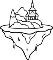 Floating Island with Castle and Mountains for Fantasy Artwork and Coloring Book Designs vector