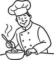 Chef Whisking Ingredients in a Bowl with a Happy Smile Ideal for Culinary Art Designs vector