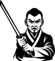 Samurai Warrior Holding Katana Sword Dynamic Design for Tattoos and Illustrations vector