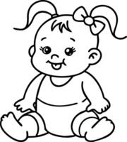 Cute Cartoon Baby Girl Character Sitting with Pigtails and Cheerful Expression for Art Projects vector