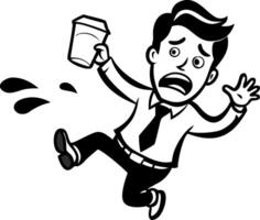 Worried Businessman Dropping Coffee with Surprised Expression for Humorous Design vector