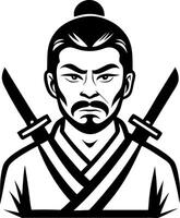 Samurai Warrior Character with Dual Katanas Bold Line Art for Tattoos and Graphics vector