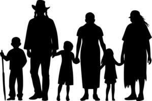 Silhouette of Diverse Family Holding Hands Together in Unity and Love vector