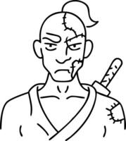 Warrior Character Design with Stitched Features and Sword Perfect for Tattoos and Illustrations vector