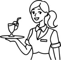 Friendly Waitress Serving Refreshing Drink on Tray Cheerful Service Illustration vector