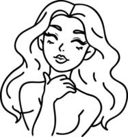Elegant Woman with Flowing Hair and Soft Expression Ideal for Tattoo Design and Coloring Book vector