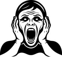 Expressive Black Silhouette of a Woman Screaming with Hands on Face Ideal for Tattoo or Art Design vector