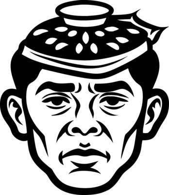 Intricate Vintage Human Face Design with Traditional Hat for Tattoo and Graphic Use