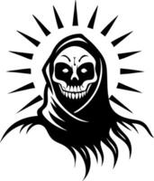 Grim Reaper Skull Illustration with Sunburst Design for Tattoo Art and Graphic Projects vector