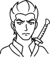 Samurai Warrior Character with Sword Line Art for Tattoo Design or Coloring Book vector