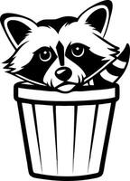 Playful Raccoon Peeking Out of Trash Can Design for Fun Merchandise and Coloring Activities vector